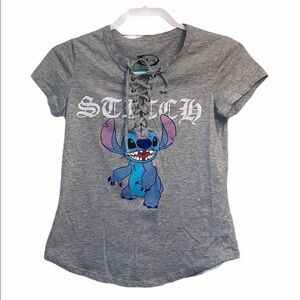 Disney T-shirt lace up front short sleeve Stitch character on front Size Small